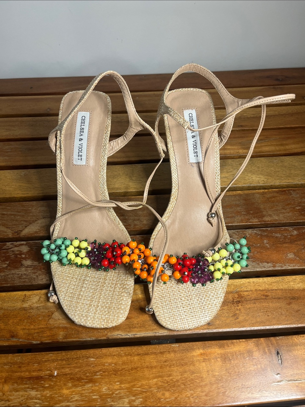 Chelsea & Violet Neutral Beaded Multicolor Strap Sandals